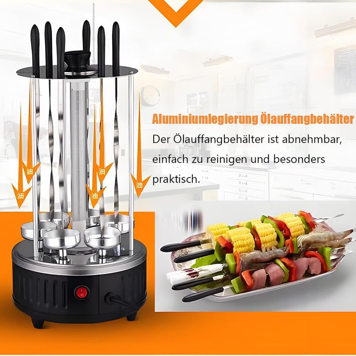 TABODD Vertikaler Elektrogrill Schaschlikgrill mit 6 Schaschlikspiesse, 1000W Dönergrill für Zuhause