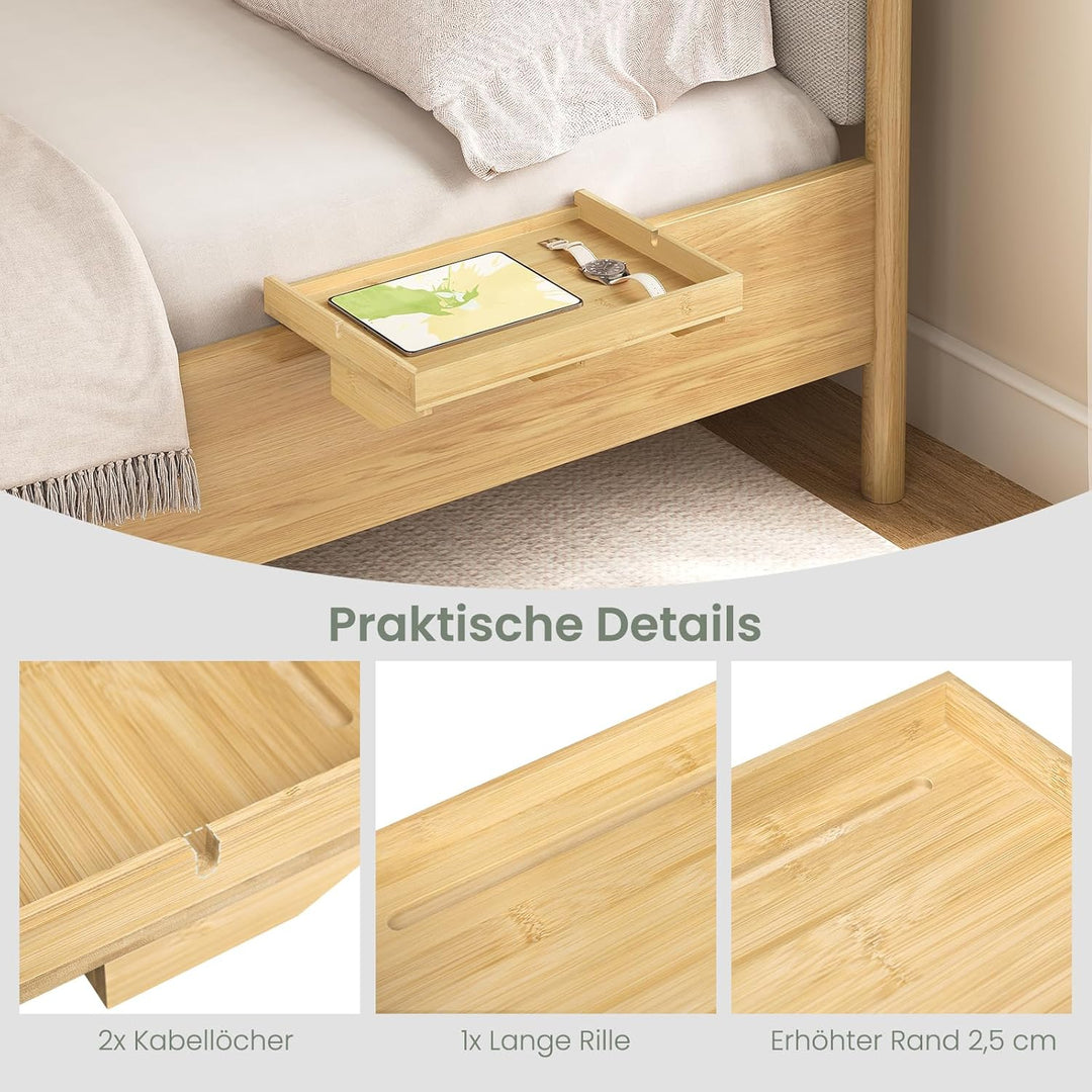 EUGAD Nachttisch für Bett, aus Bambus, schmal, Bettablage zum Einhängen, Bettregal zum Klemmen, mit