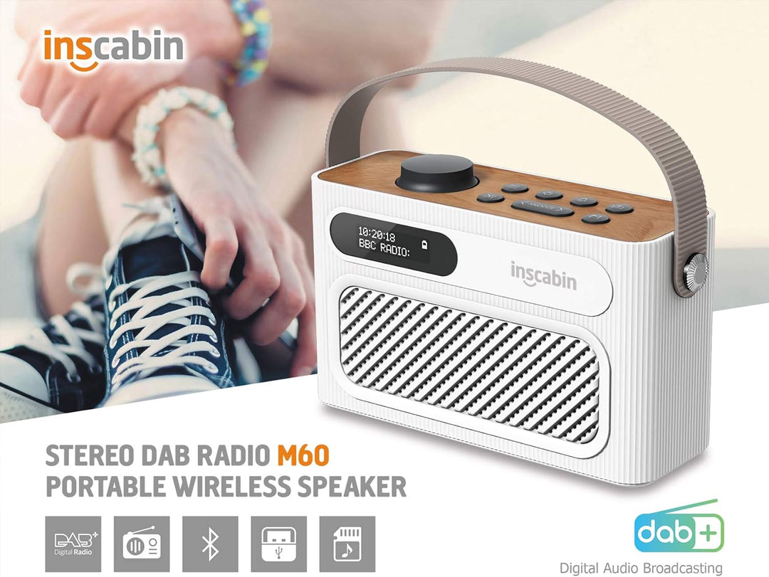 Inscabin M60 Tragbarer DAB/DAB + FM-Digitalradio/Tragbarer drahtloser Lautsprecher mit Bluetooth/Ste