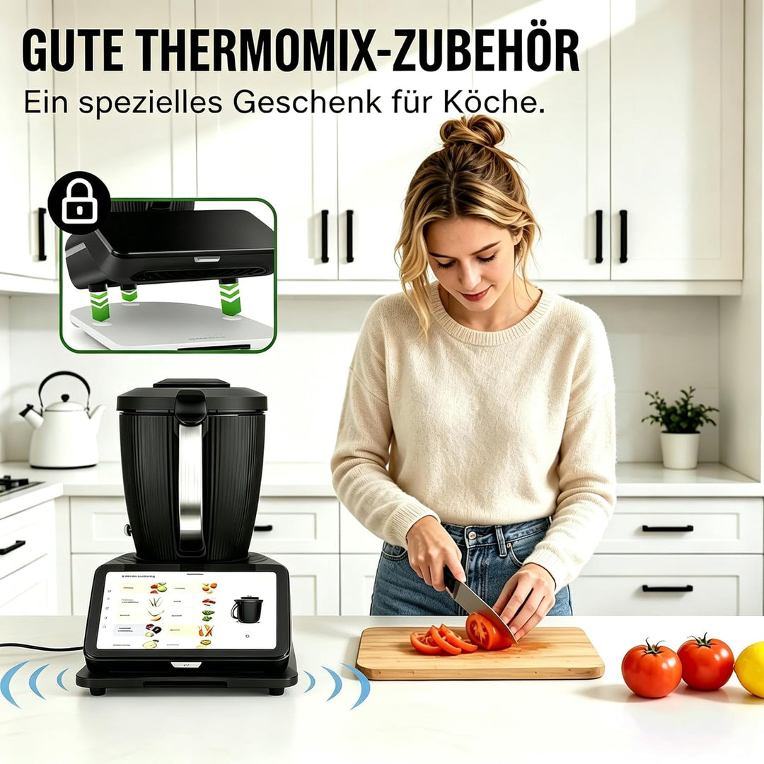 Bambus Gleitbrett für Thermomix TM7 mit Rollen Leicht zu Bewegen, Stabiler Halt & Glatte Splitterfre