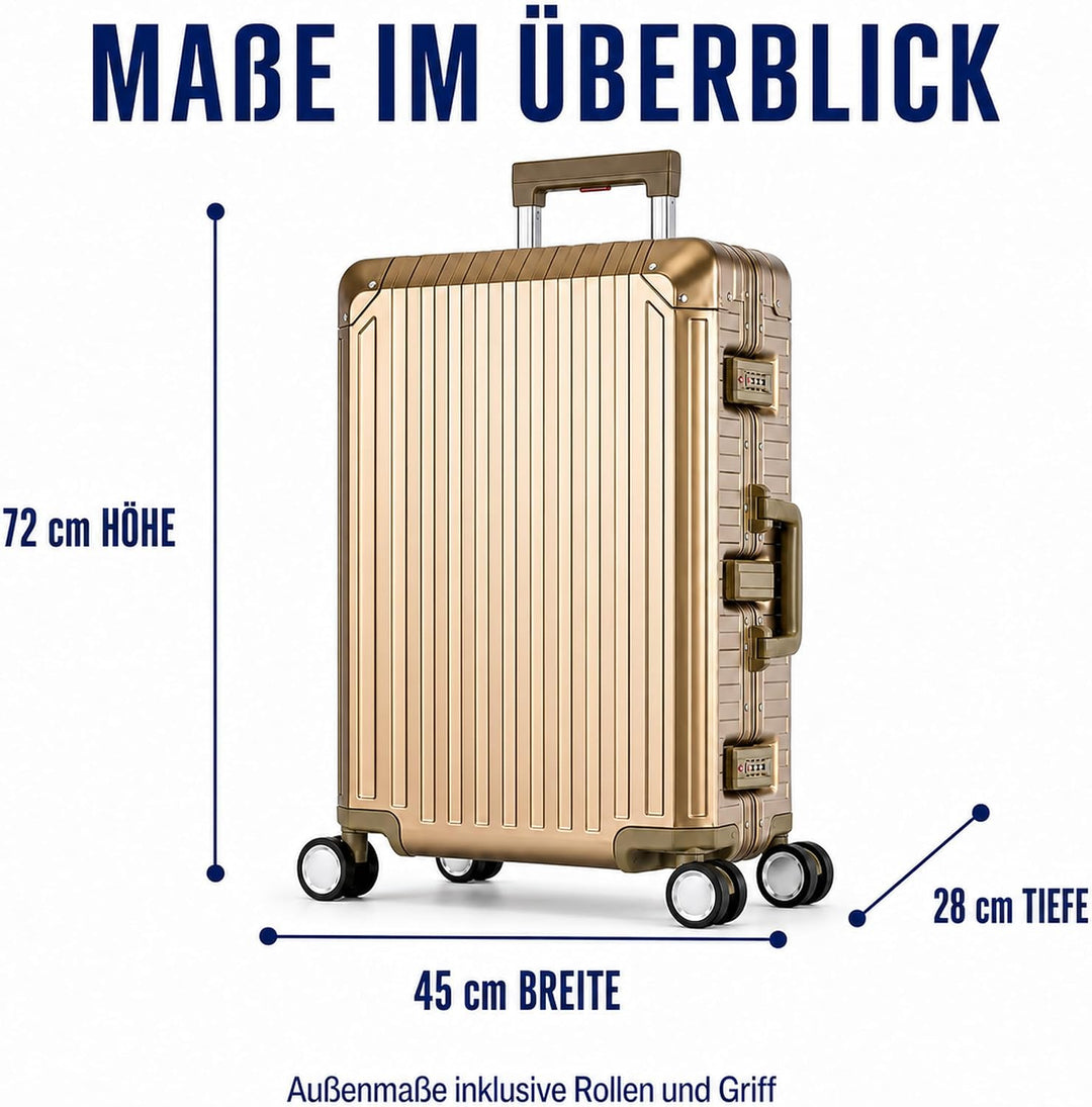 Travelhouse 100% Aluminium Reisekoffer Tokyo Champagner L-72cm Hartschalenkoffer 2X TSA Zahlenschlos