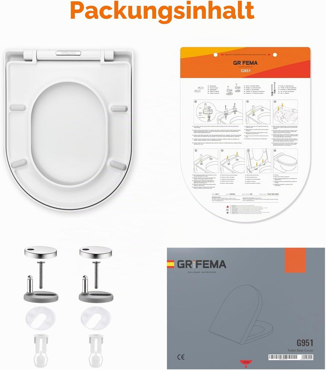 GRIFEMA WC Sitz mit Absenkautomatik-D Toilettendeckel Einfache Montage und Sauber, Klodeckel Quick-R