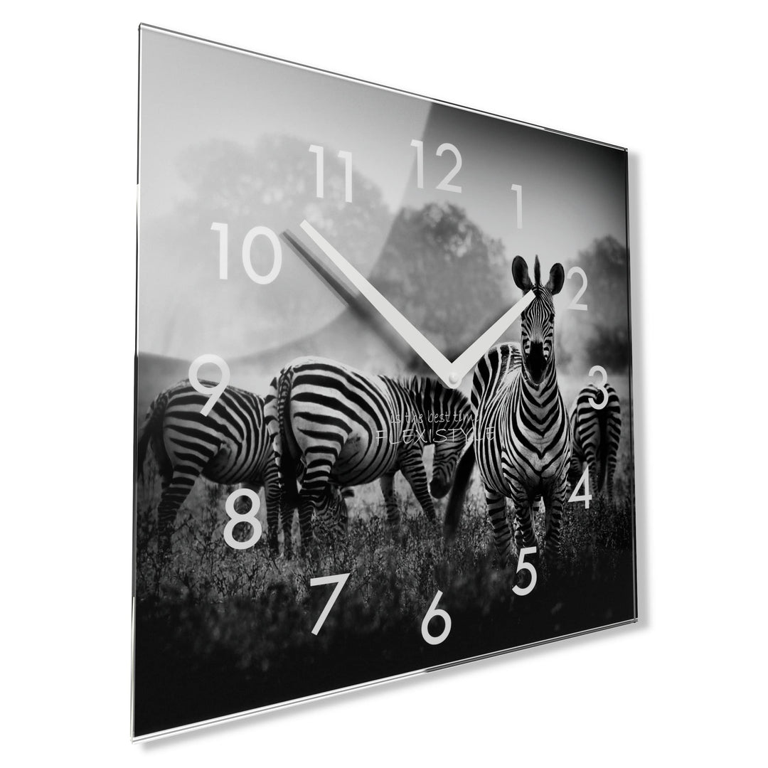 FLEXISTYLE Wanduhr Eckig Wohnzimmer 30 x 30 cm, aus Glas, mit Direktdruck modern ohne tickgeräusche