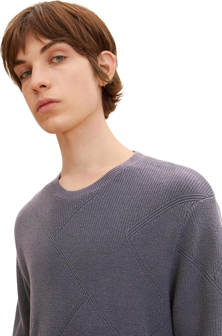 TOM TAILOR Denim Herren Strickpullover mit Struktur L 29476 - Coal Grey, L 29476 - Coal Grey