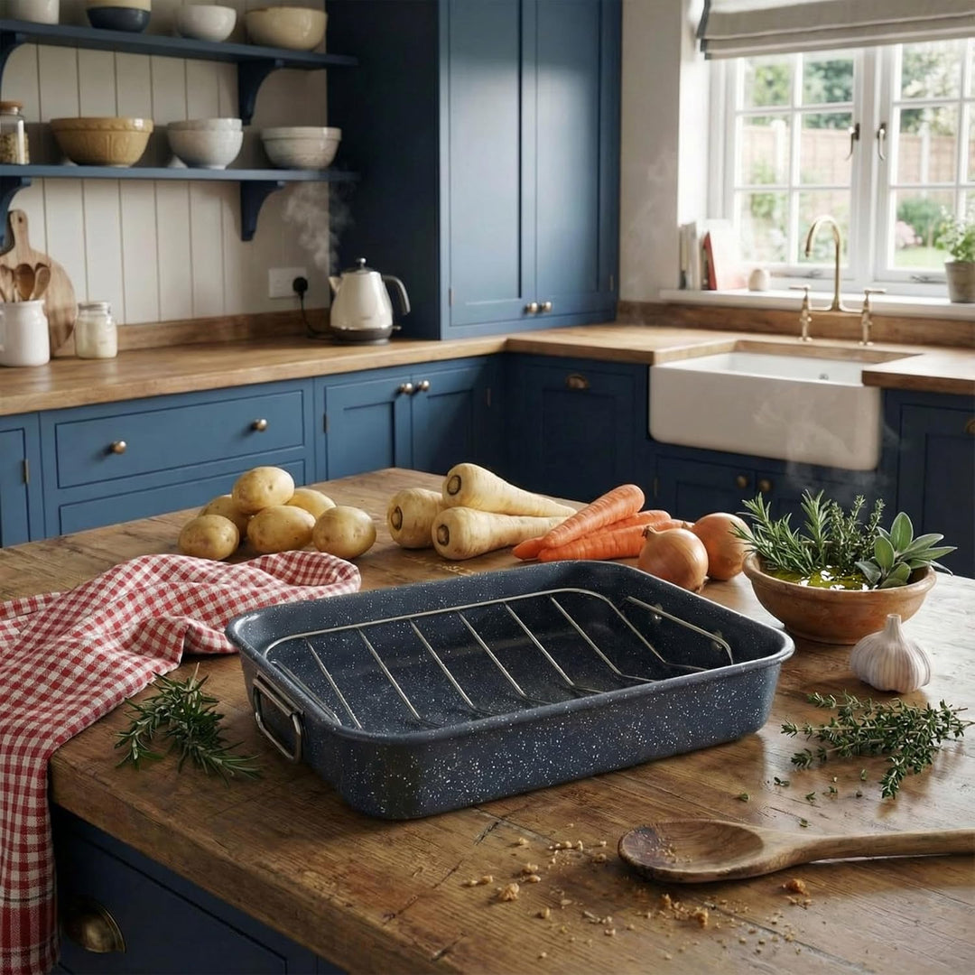 Russell Hobbs 34 cm Bräter & Rost – Nightfall Stone Serie, leicht zu reinigende Antihaftbeschichtung