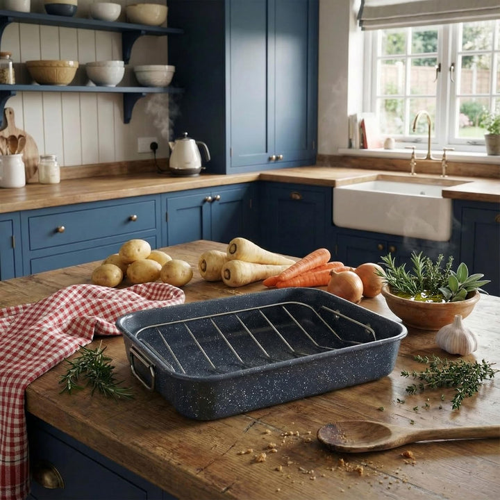 Russell Hobbs 34 cm Bräter & Rost – Nightfall Stone Serie, leicht zu reinigende Antihaftbeschichtung