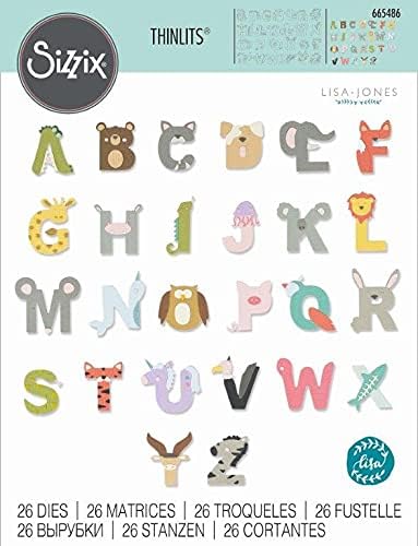 Sizzix Thinlits Stanzschablonen 26PK Tieralphabet von Lisa Jones, 665486, Multicolor, One Size