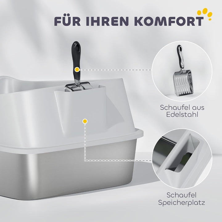 PawHut Katzentoilette Edelstahl XXL für Katzen 60,2 x 40,2 x 29,7 cm Grau | Edelstahl, Offene Katzen