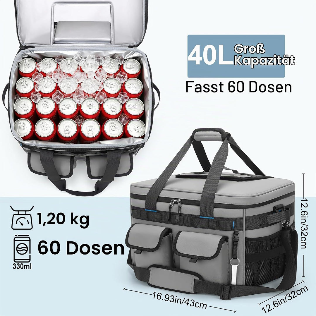 Kühltasche Gross, 40L Grosse Isolierte Kühlbox Faltbar, wasserdichte Tragbare Auslaufsichere Thermot