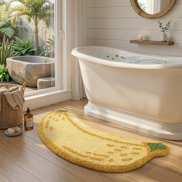 DEXI Badezimmerteppich 60 x 130 cm, Badematte rutschfest Absorbierende mit Bananenmuster, waschbarer