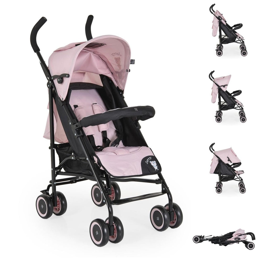 Moni Kinderwagen, Buggy Jerry, Sonnendach, schwenkbare Vorderräder, EVA-Räder rosa schwarz, rosa sch