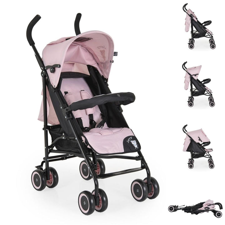 Moni Kinderwagen, Buggy Jerry, Sonnendach, schwenkbare Vorderräder, EVA-Räder rosa schwarz, rosa sch