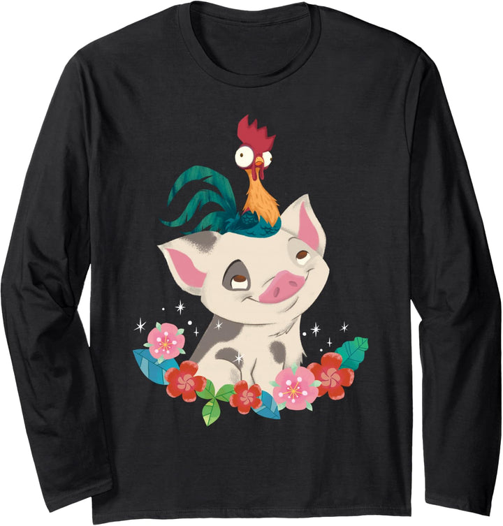 Disney Moana Pua And Hei Hei Floral Star Portrait Langarmshirt