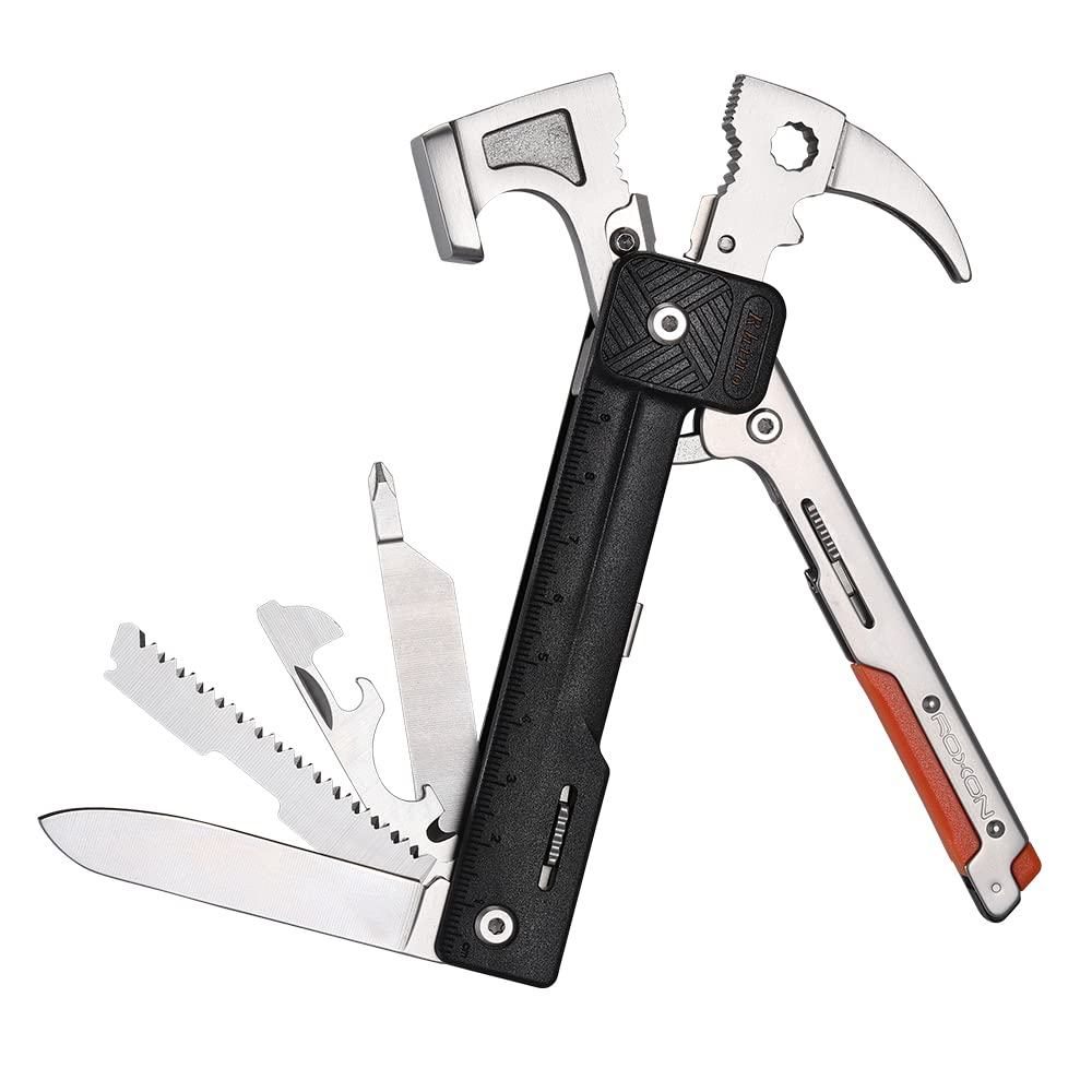 ROXON 16 in One Tools Hammer Multitool mit Feuerstein, auswechselbarem Messer, Bestes Campingzubehör