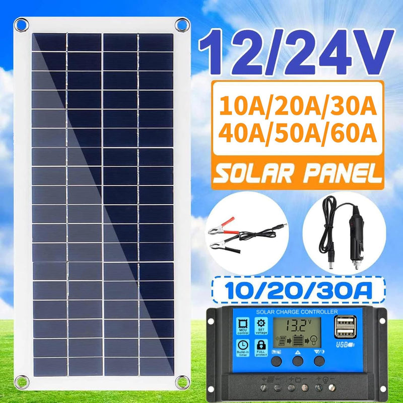 Aumotop Flexible Solarpanel Kit 300W 12V 24V Schaltbar, Komplettanlage Photovoltaik Panel mit Kabel