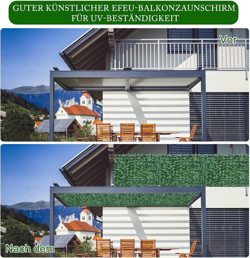 HUIMO Künstliche balkon sichtschutz, Künstliche Efeu Garten Sichtschutzzaun, Künstliche Zaun Hecke Z