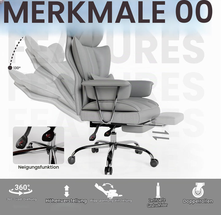 2026 Upgrade Bürostuhl Chefsessel bis 210kg, Ergonomischer Schreibtischstuhl, Lendenwirbelstütze und