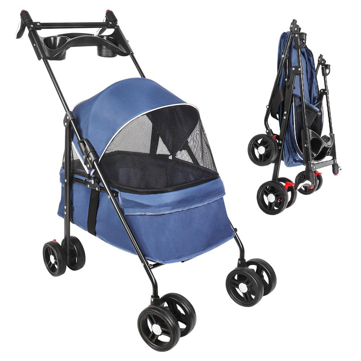 Homewell Klappbarer Haustierwagen mit Getränkehalter, Hundewagen & Katzenwagen, Leicht & Bequem mit