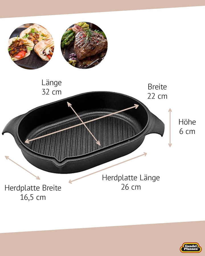 Original Gundel GUSSDECKEL/GRILLPFANNE, INDUKTION, 32 x 22 cm, Titan-Keramik-Oberfläche für Induktio
