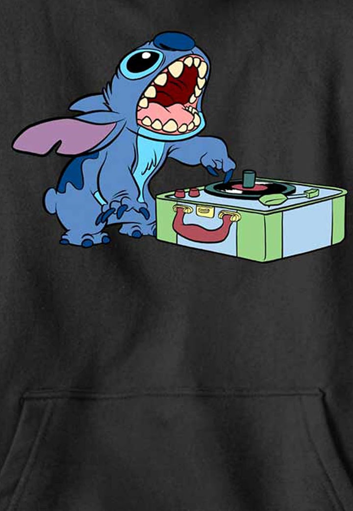 Disney Lilo & Stitch DJ Stitch Boy's Hooded Pullover Fleece, Black, Small