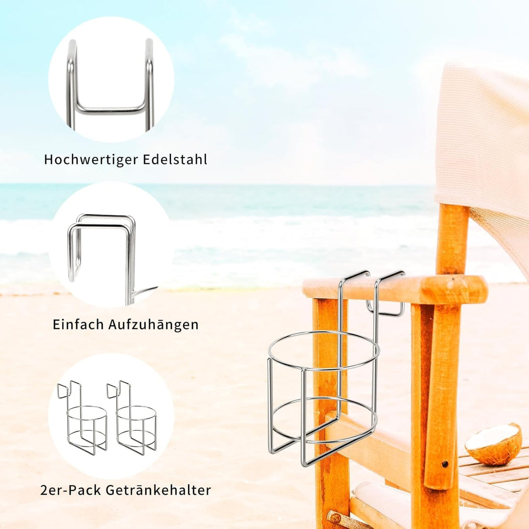 2 Stück Getränkehalter Strandkorb Becherhalter Strandkorb zubehör Edelstahl Flaschenhalter für Beche
