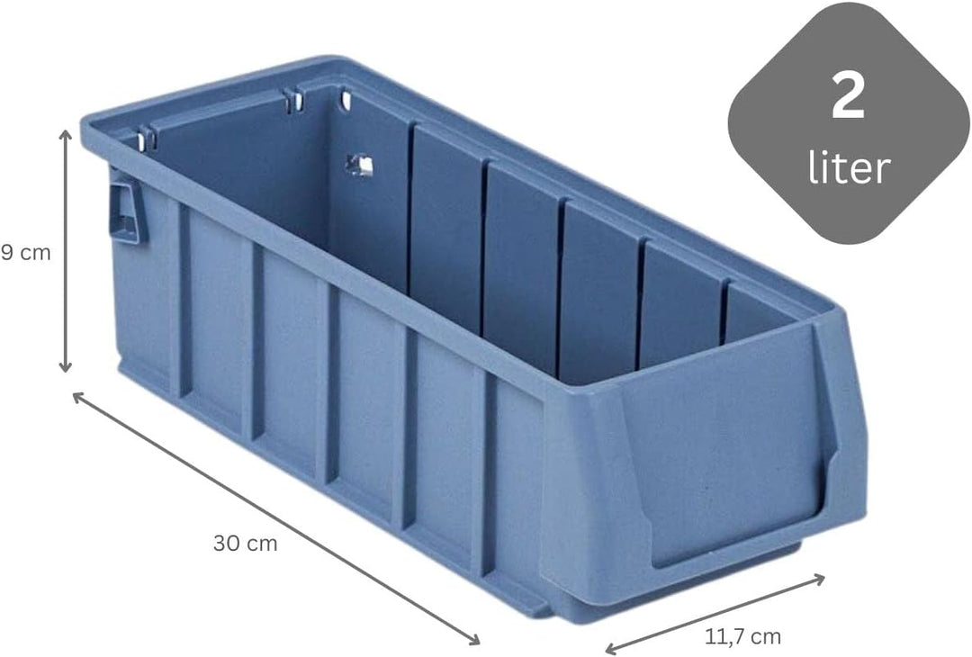 Regalkasten 300 SN mit Etikett & Schutzhaube | HxBxT 9x11,7x30cm | 2 Liter | Sichtlagerkasten, Sorti