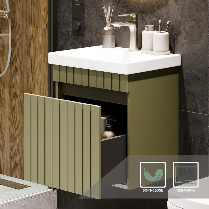 Planetmöbel Cosmia Badmöbel Set Waschbecken mit Unterschrank 50 x 60 x 35 cm Mint Grün, Badezimmer S