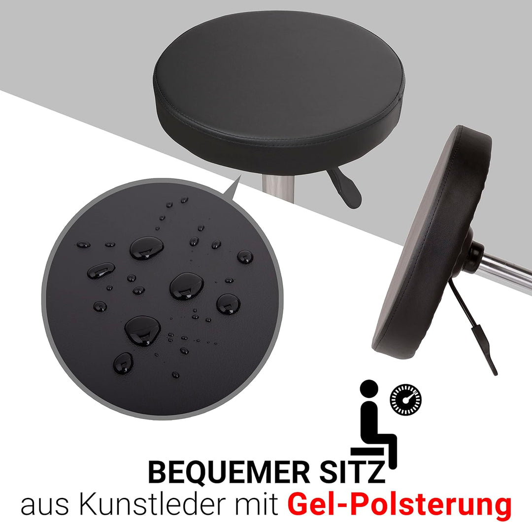 Staboos Rollhocker bis 160 kg - Gel-Polster Sitz rund - Praxishocker (Premium Rollen) Drehhocker höh