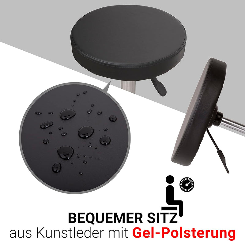 Staboos Rollhocker bis 160 kg - Gel-Polster Sitz rund - Praxishocker mit Rollen - Drehhocker höhenve
