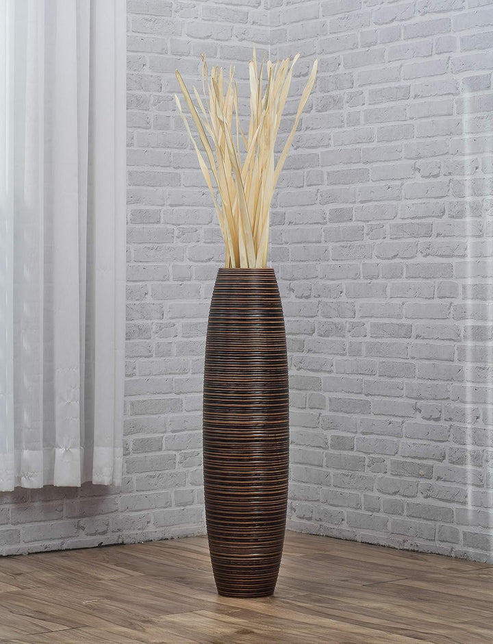 Leewadee Grosse Bodenvase für Dekozweige hohe Standvase Design Holzvase, Holz, 70 cm, Braun 70 cm Br