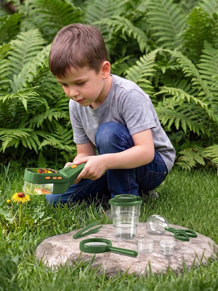 Forscherset für Kinder, Insektenfänger mit Mikroskop-Dunkelgrün | Becherlupen für Kinder, Kinder Mik