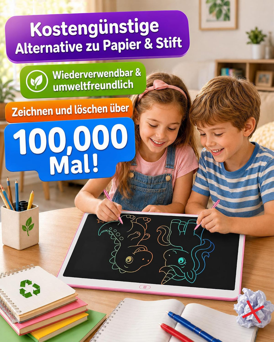 KOKODI Lcd Schreibtafel Kinder für Spielzeug ab 3 jahre, 16 Zoll Heller Bunten Maltafel Zaubertafel