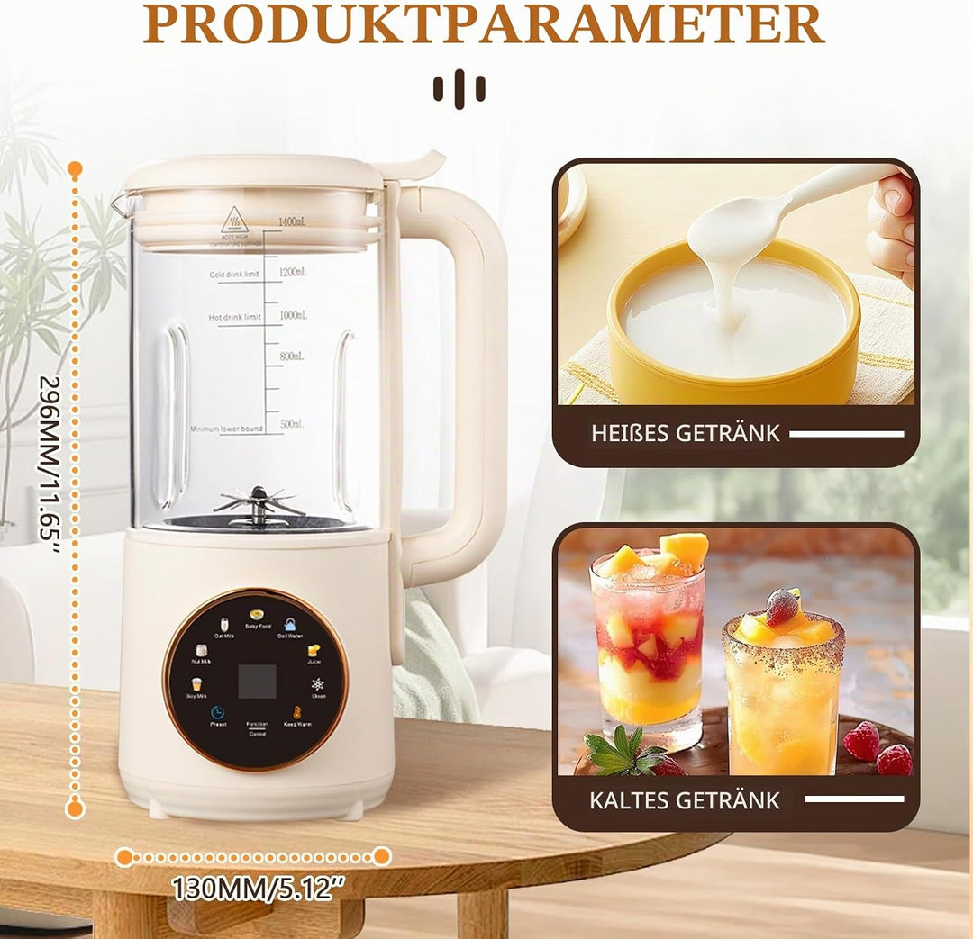 Automatische Pflanzenmilchbereiter,8in1 1400ml Sojamilch Maschine,Sojamilch Hersteller mit 16 Klinge