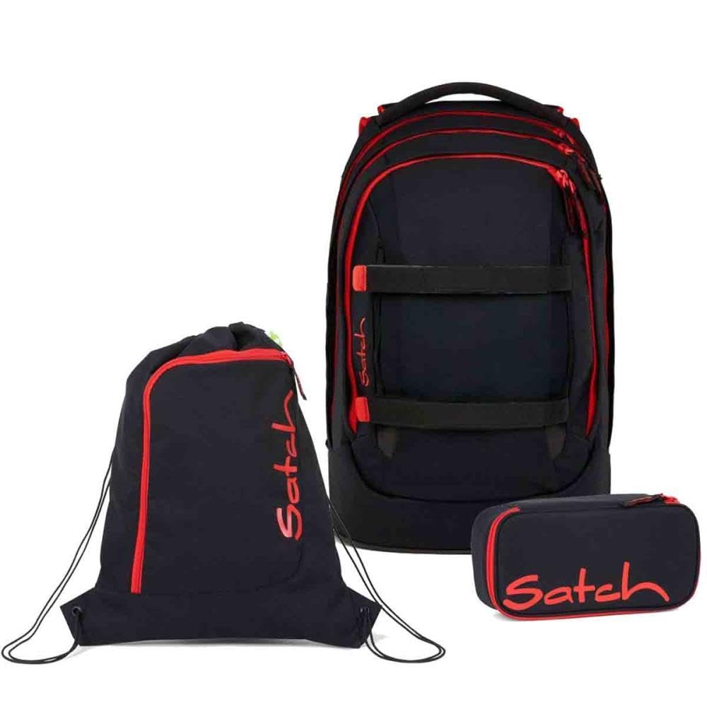 Satch Pack Schulrucksack Set 3tlg. inkl. Schlamperbox und Sportbeutel (Fire Phantom), Fire Phantom
