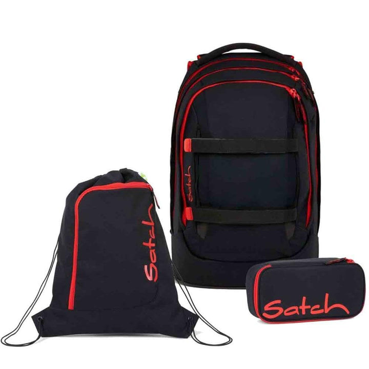 Satch Pack Schulrucksack Set 3tlg. inkl. Schlamperbox und Sportbeutel (Fire Phantom), Fire Phantom