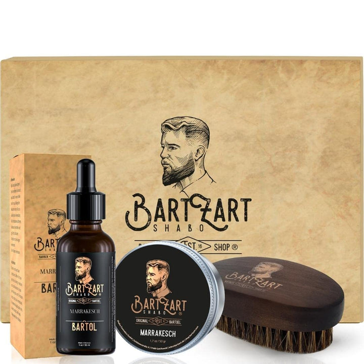 BartZart Shabo Bartbürste Set aus hochwertigem Bartöl mit Zedernholz, natürliches Bart Balsam & Bart
