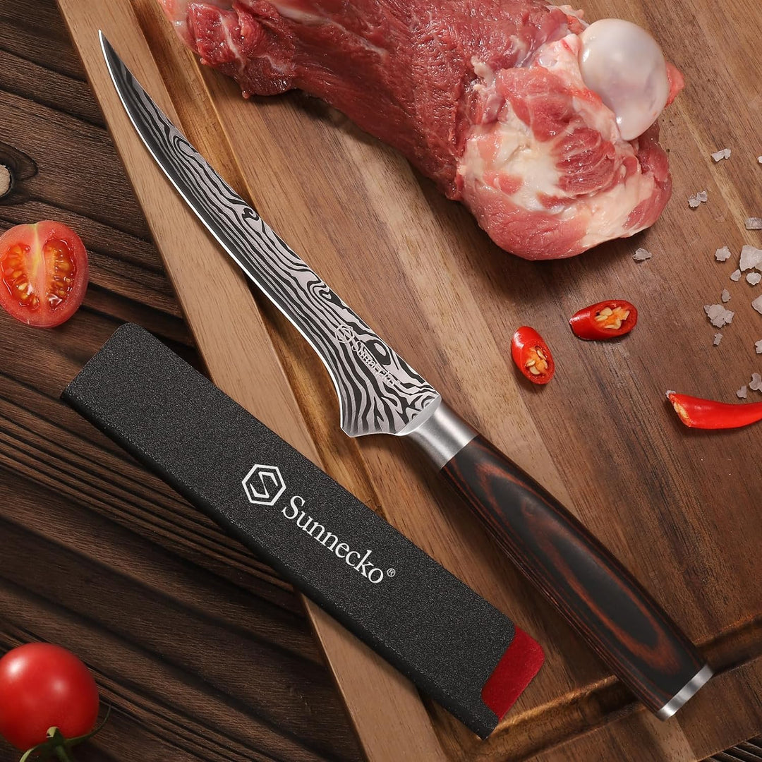 Sunnecko 15cm Filetiermesser Küchenmesser Kochmesser Profi Messer - Fleisch Profi Küchenmesser Messe