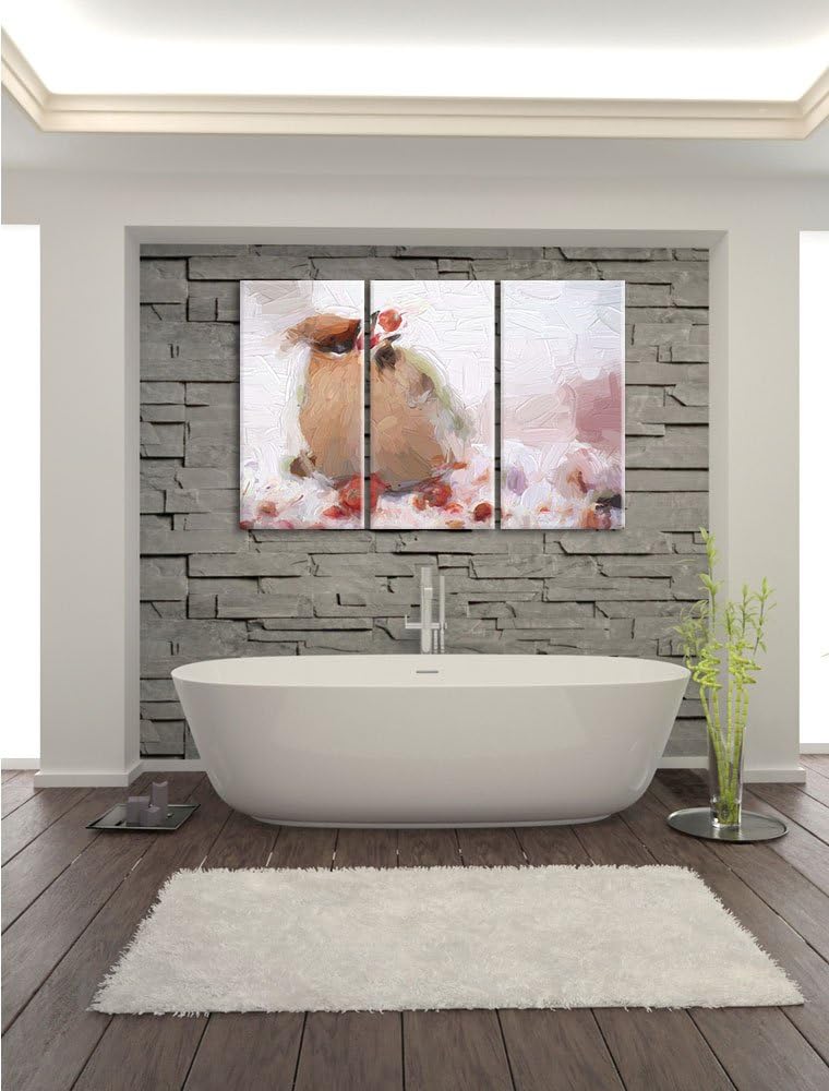 Pixxprint Kleiner Vogel im Schnee Pinsel Effekt 3-Teiler Leinwandbild 120x80 Bild auf Leinwand