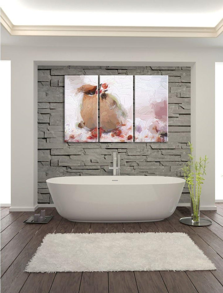 Pixxprint Kleiner Vogel im Schnee Pinsel Effekt 3-Teiler Leinwandbild 120x80 Bild auf Leinwand