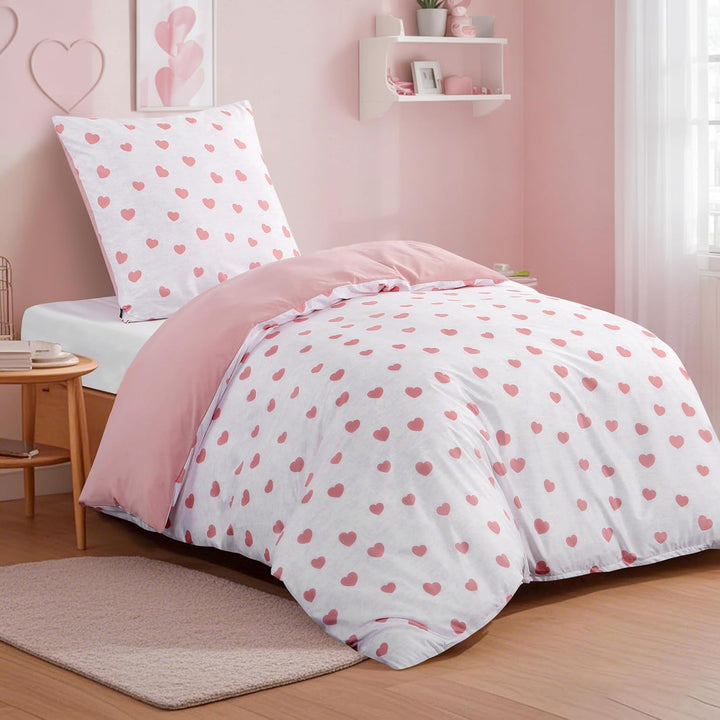 RUIKASI Bettwäsche 155x220 2 teilig Rosa - Bettbezug 155 x 220 Set mit Herzen, Bettwäsche-Sets 155x2