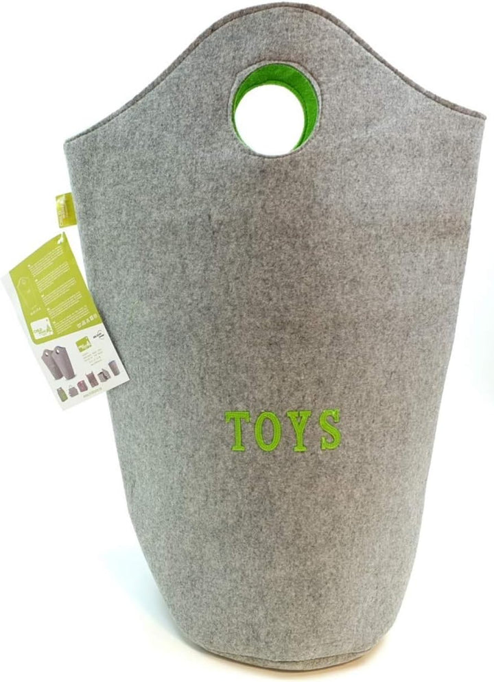 Spielzeugtasche - FELT - runde Speilzeugtasche grau/lime