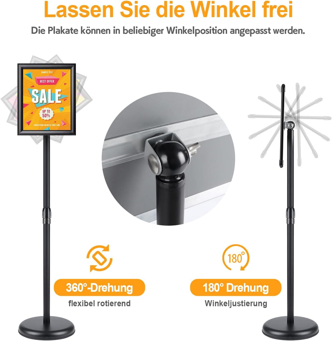 Infoständer DIN A4 210x297mm Höhenverstellbar Edelstahl informationsständer Schawrz (1), 1