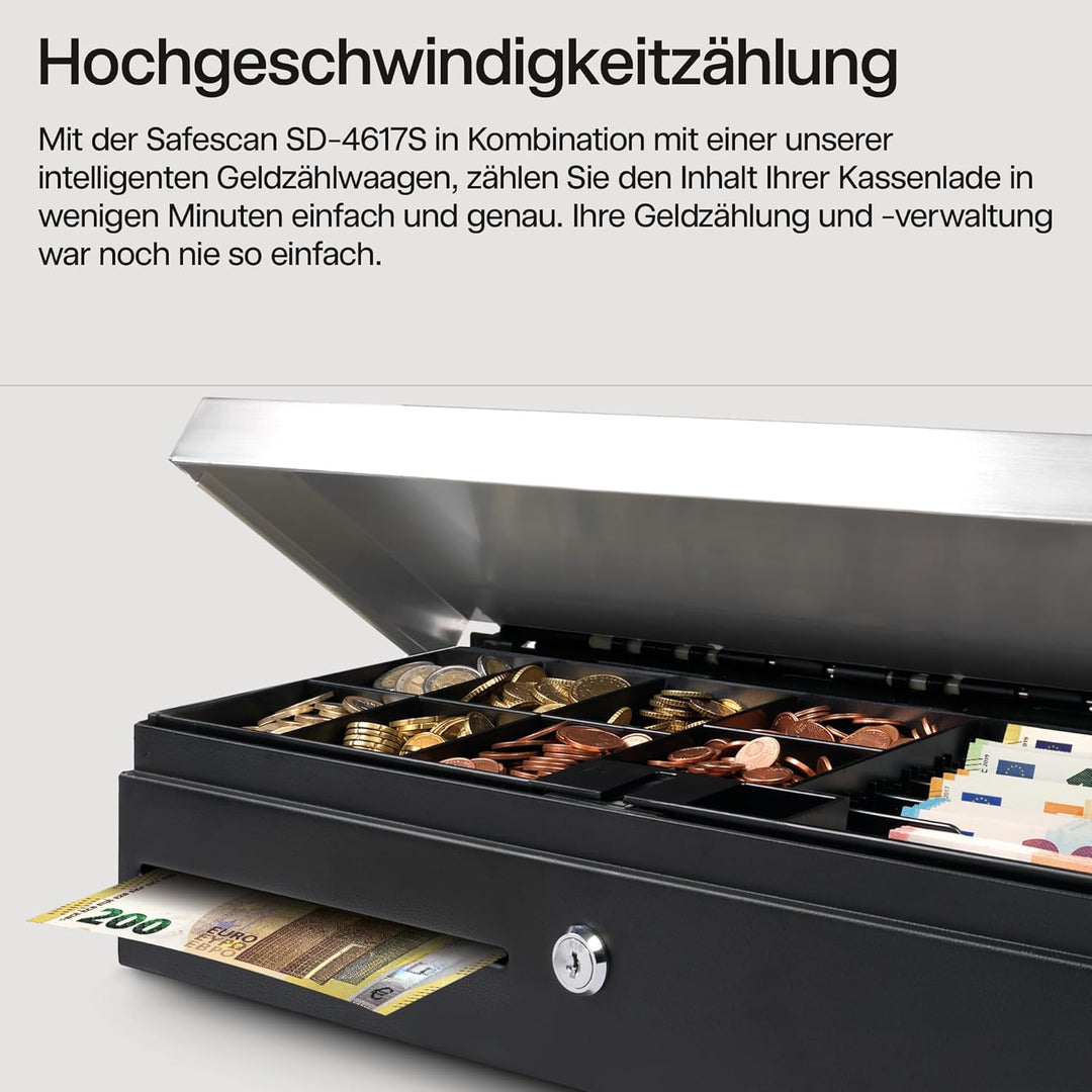 Safescan SD-4617S Klappdeckel-Kassenlade mit 6 Fächern für Banknoten und 8 für Münzen - Kassenlade m