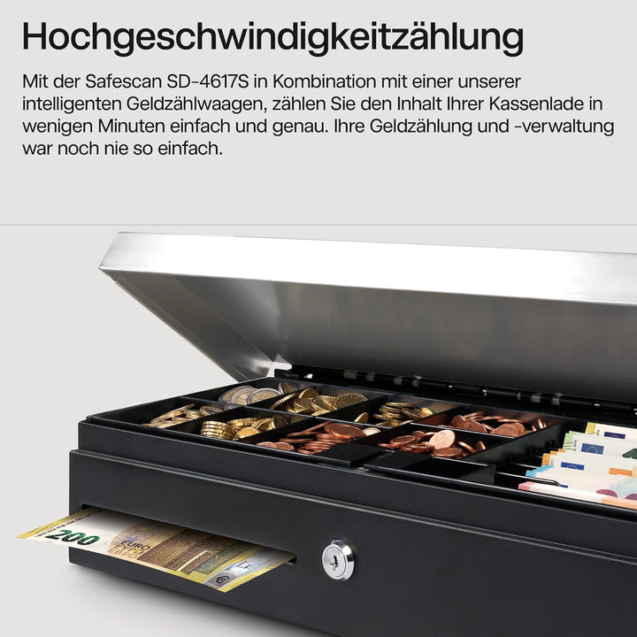 Safescan SD-4617S Klappdeckel-Kassenlade mit 6 Fächern für Banknoten und 8 für Münzen - Kassenlade m