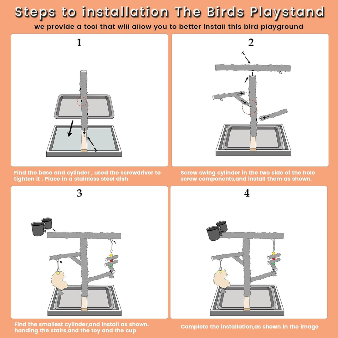 WishesMar Wellensittich Spielplatz Vogel-Spielplatz mit Feeder-Cup Spielzeug Leiter Erklimmen und Ta