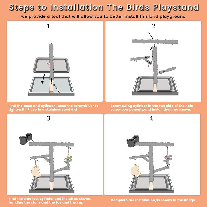 WishesMar Wellensittich Spielplatz Vogel-Spielplatz mit Feeder-Cup Spielzeug Leiter Erklimmen und Ta