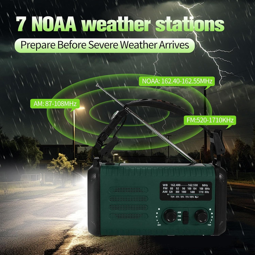 Jectse Handkurbel Notio -Radio, AM FM NOAA Solar Weather Radio mit LED -Taschenlampen -Lesen Lampe S