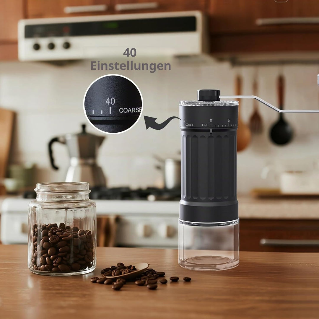 Manuelle Kaffeemühle, 30 g Kapazität, Kaffeebohnen-Handmühle mit 40 einstellbaren Einstellungen für