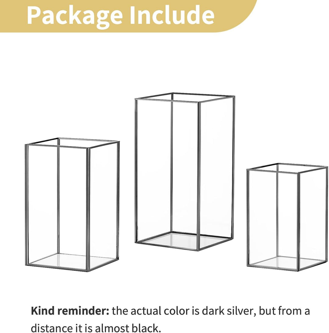 NUPTIO Windlicht Schwarz Glas Laterne: Gold Kerzenständer Metall Set von 3 Gross Kerzenhalter Hochze