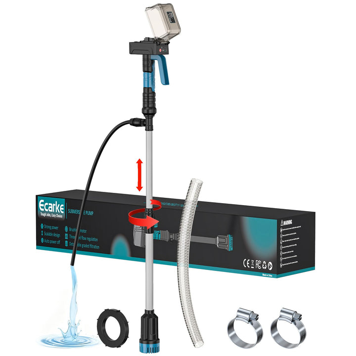 Ecarke Akku-Regenfasspumpe kompatibel mit Makita 18V – Fördermenge 3000 L/h, 8 m Förderhöhe, Auto-St